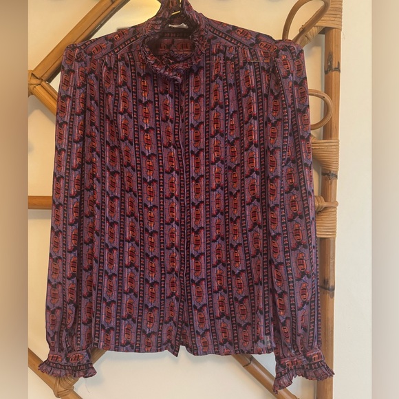 Vintage Frankie Welch Ruffle High Neck Blouse - Picture 1 of 5